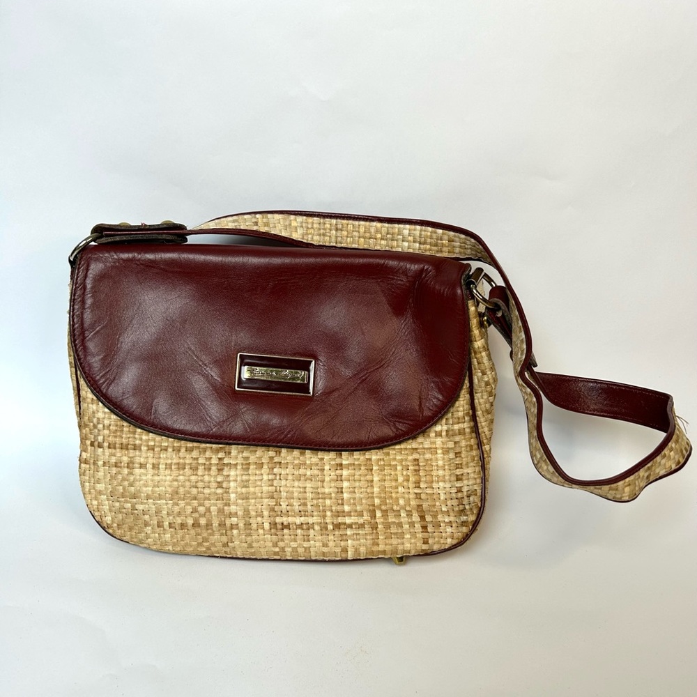 Etienne Aigner New Vintage burgundy Leather and Rattan weave shoulder bag purse